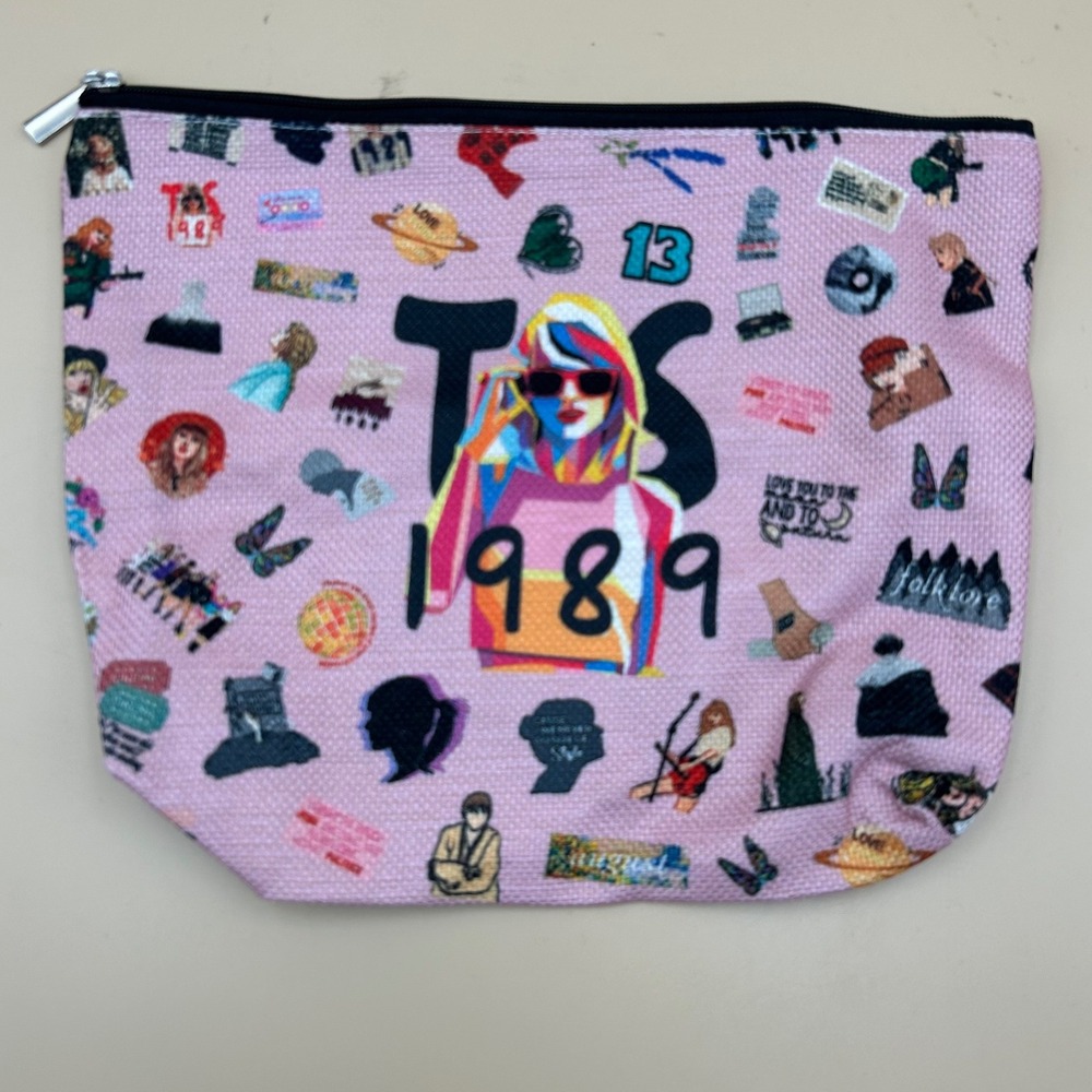 Taylor Swift 1989 Eras Tour Inspired Makeup Bag Pink Canvas Zipper Pouch